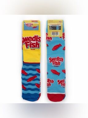 Swedish Fish Candy Crew Socks Mens Womens 2 Pack Yellow Blue Gift